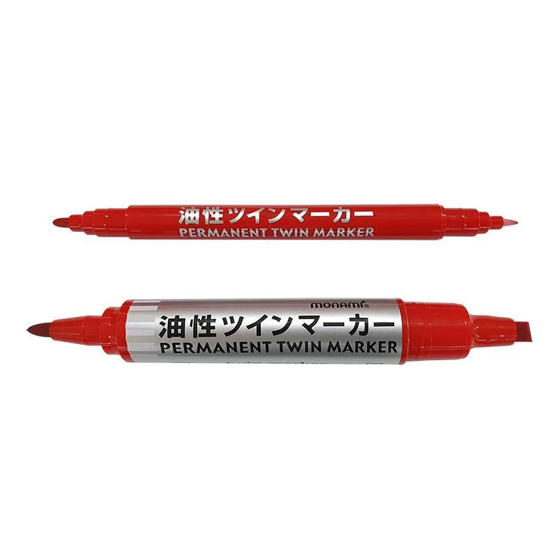 smooth writing utensils for rapid note-taking-Oil-Based Twin Marker -Red - 2 Pcs.-