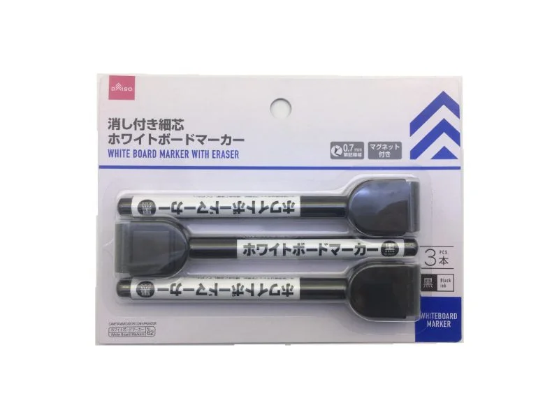 office supplies for remote team management-White Board Marker -With Eraser - Thin Tip - Black - 3 Pcs.-