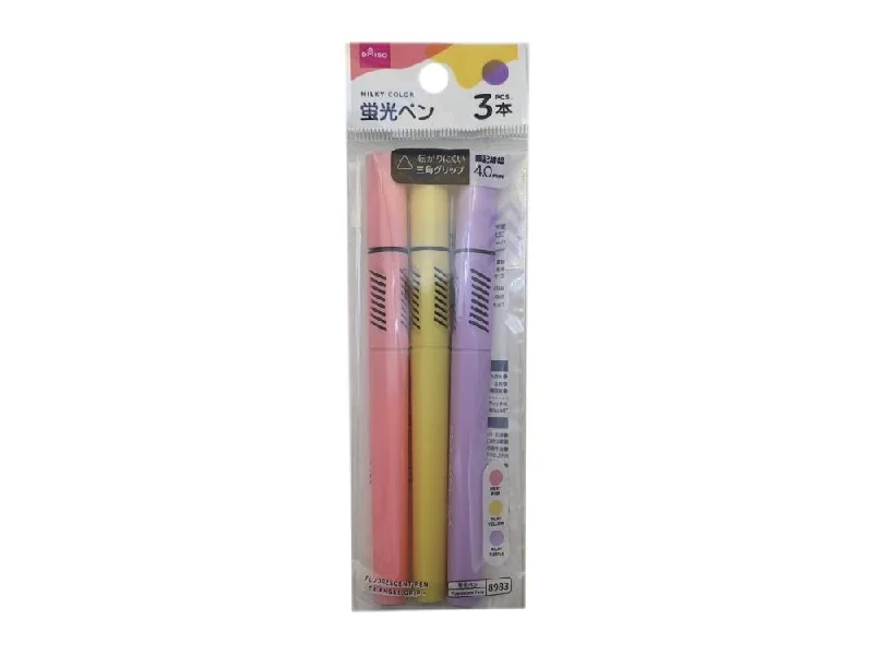 writing utensils for calligraphy at home-Fluorescent Pen Water-based Ink - Triangle Grip - 3 pcs. - Square tip - 4mm - 0.15 in -