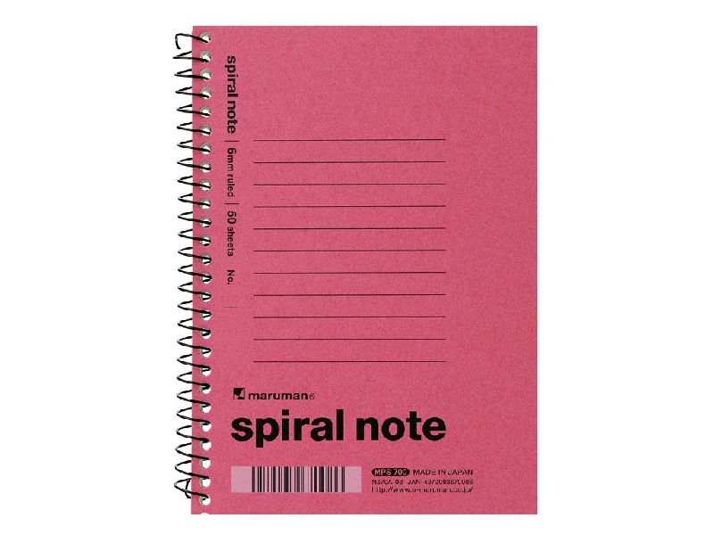 notebooks with leather covers for writing -A6 Spiral Note 6mm Ruled Pink