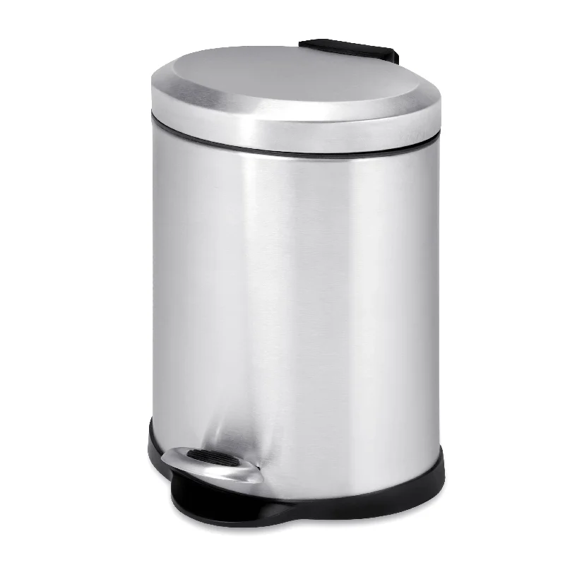 trash-can-for-yard-work-Silver 5L Stainless Steel Oval Step Trash Can