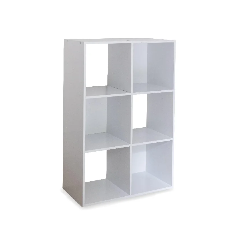 bookshelf for keeping books organized at home -6 Cube White Bookcase Wooden Display Unit Shelving Storage Bookshelf Shelves - No Basket