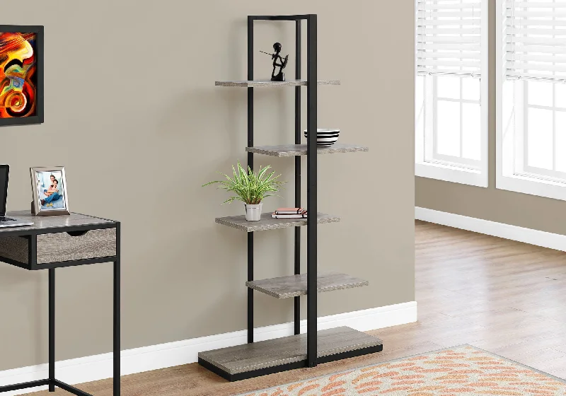 bookshelf for organizing books and personal items -Bookcase - 60"H / Dark Taupe / Black Metal