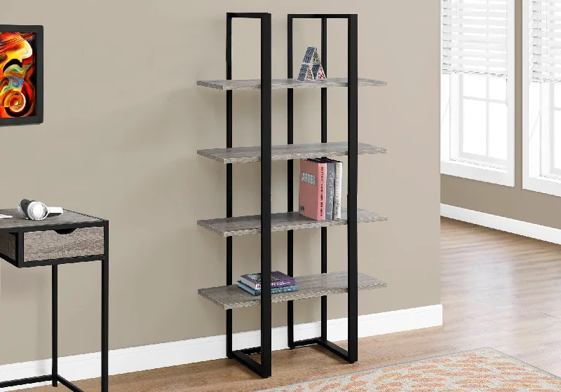 bookshelf for showcasing books and decorative art -Bookcase - 60"H / Dark Taupe / Black Metal