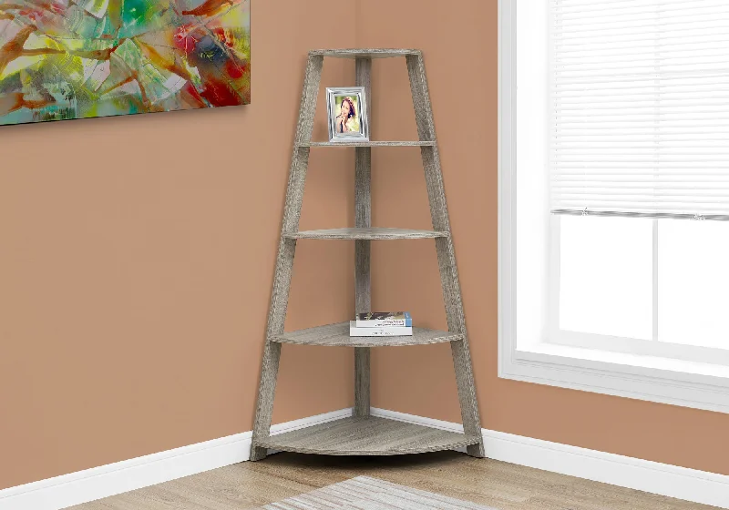 bookshelf with clean finish for minimalist style -Bookcase - 60"H / Dark Taupe Corner Accent Etagere