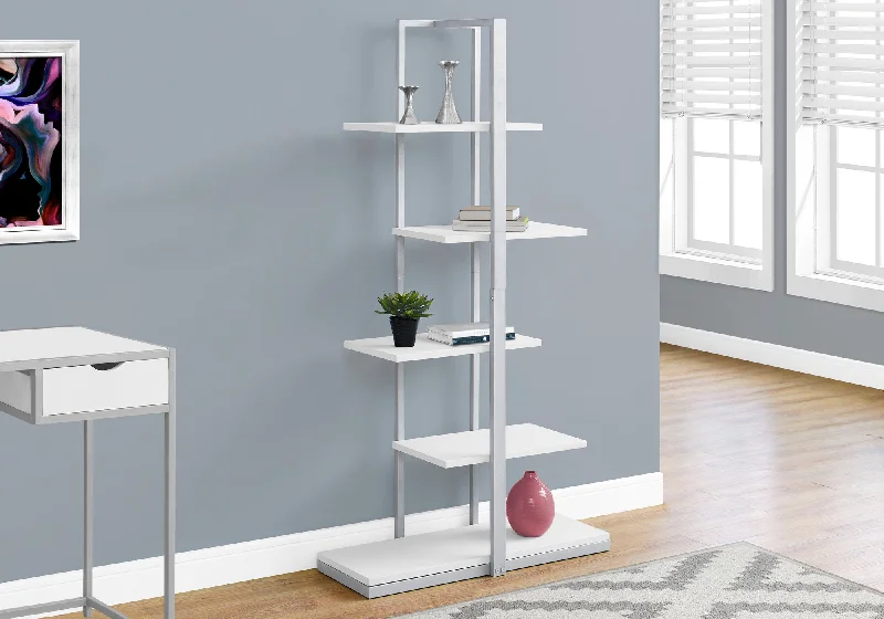 bookshelf with retro design for eclectic home decor -Bookcase - 60"H / White / Silver Metal