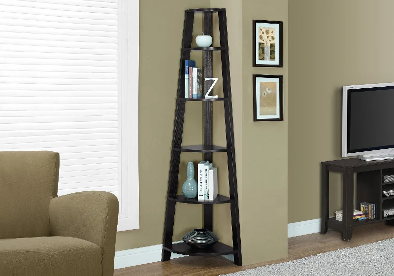 bookshelf for open-plan living room designs -Bookcase - 72"H / Cappuccino Corner Accent Etagere