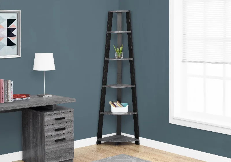 bookshelf with vintage-inspired elements for unique decor -Bookcase - 72"H / Grey-Black Corner Accent Etagere