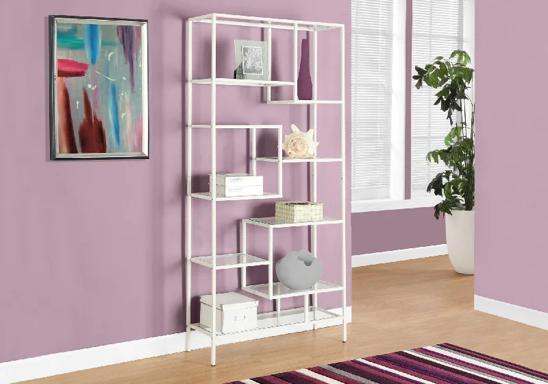 bookshelf with soft tones for modern living rooms -Bookcase - 72"H / White Metal With Tempered Glass