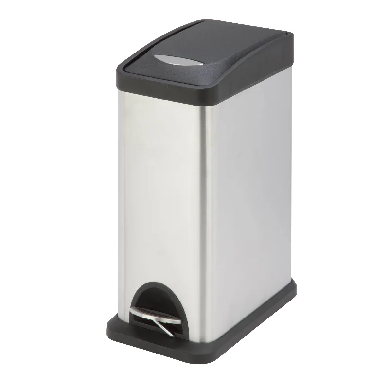 recycling-trash-can-with-lid-Silver/Black 8L Stainless Steel Rectangular Step Trash Can