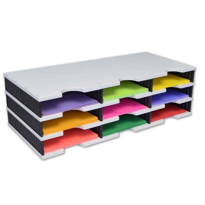 desktop storage box for business cards-Ultimate Office TierDrop™ Desktop Organizer Document, Forms, Mail, and Classroom Sorter. 9 Letter Size Compartments with Optional Add-On Tiers for Easy Expansion - Lifetime Guarantee!