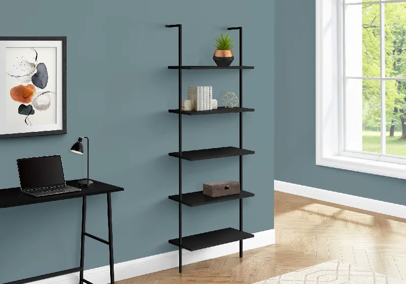 bookshelf with open design for better access to books -Bookcase - 72"H Ladder Black / Black Metal