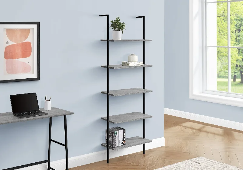 bookshelf with unique layout and structure -Bookcase - 72"H Ladder Grey / Black Metal