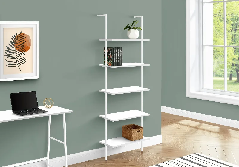 bookshelf with shelves and cubbies for extra storage -Bookcase - 72"H Ladder White / White Metal