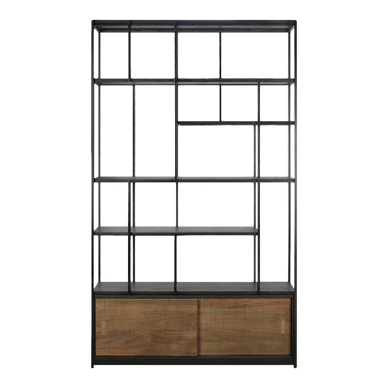 bookshelf with elegant black metal structure -Studio Rack Bookcase - 2 Sliding Doors