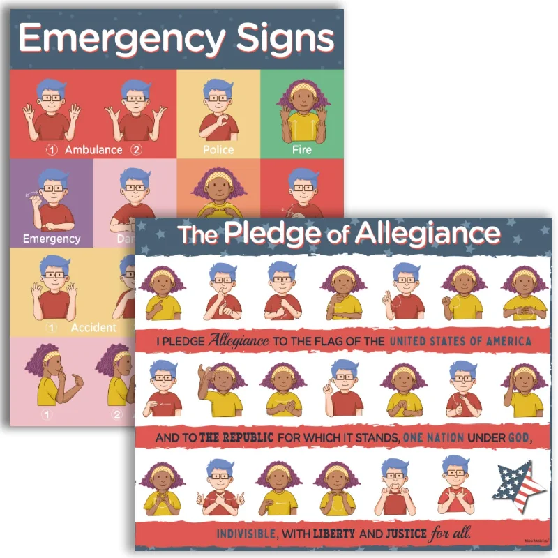 budget-friendly office supplies-American Sign Language Posters for Classroom  1 Emergency Sign Language Chart for Kids