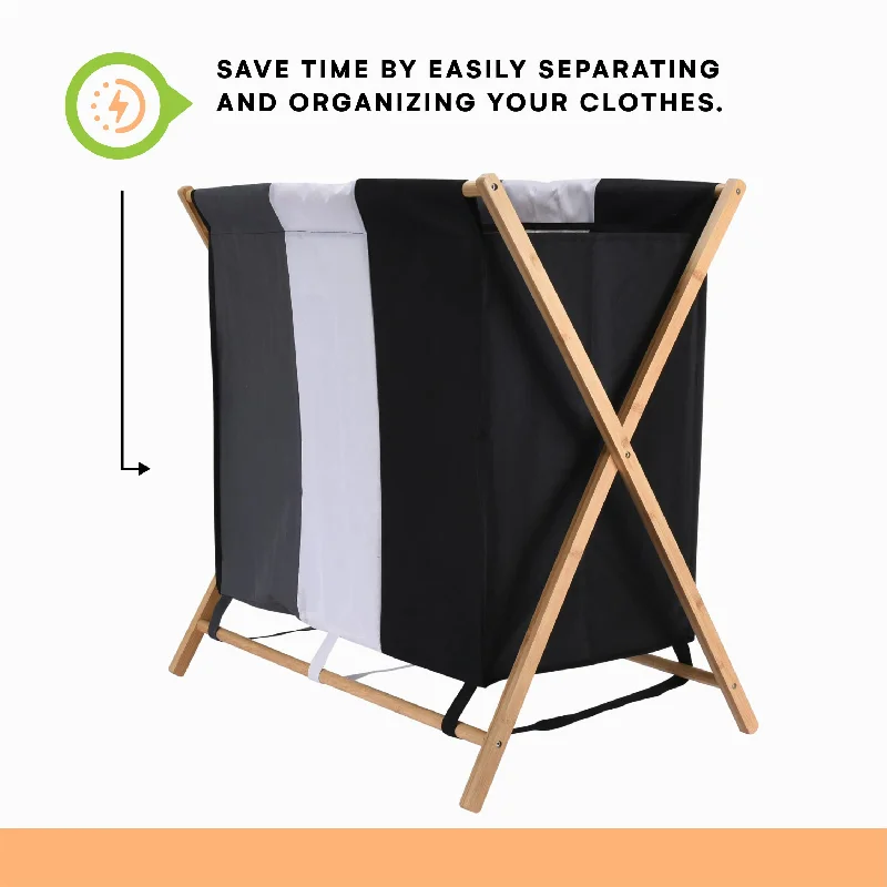 office supplies for setting up office equipment-Bamboo Laundry Hamper 2 Section Felt Compartment Sorter Bag - Laundry Basket