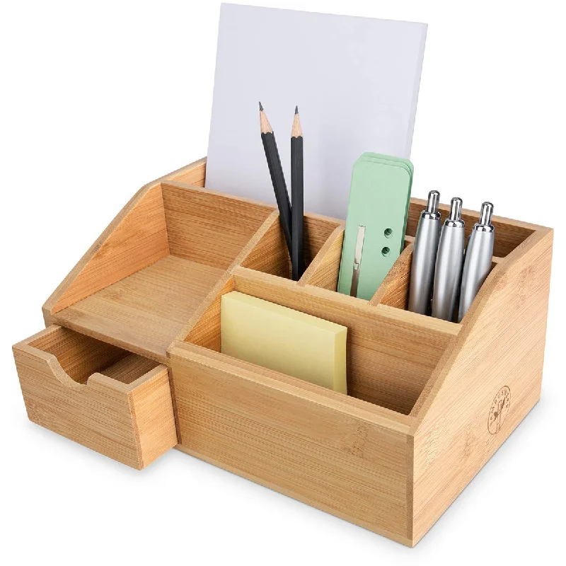 functional desktop storage box-Bambuswerk I Wooden Desk Organizer I Pen Holder With Drawer - Storage