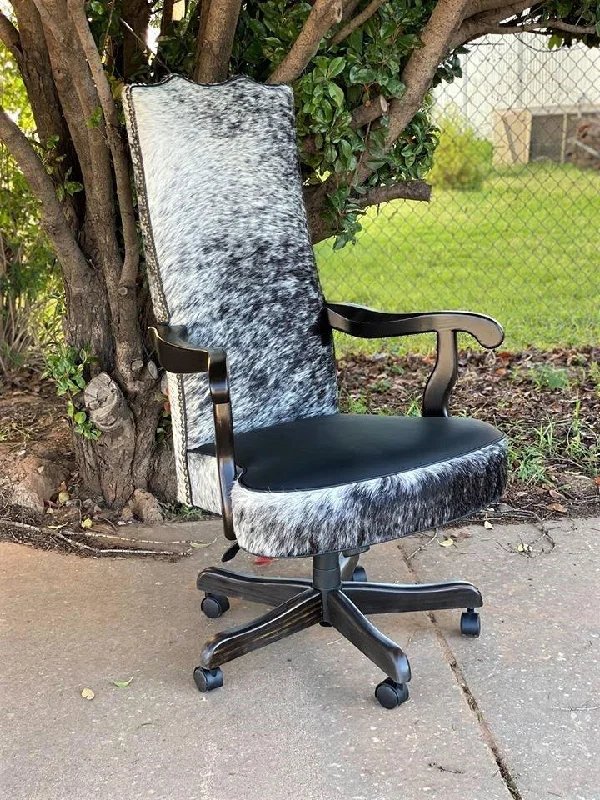 breathable mesh back chair with lumbar support -Black Peppered Cowhide Office Chair