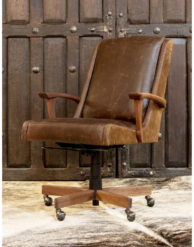 breathable task chair with superior lumbar -Braxton Distressed Leather Office Chair