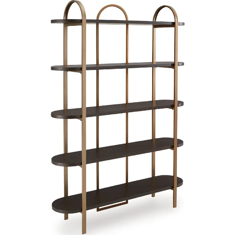 bookshelf with adjustable shelving units -Brentmour Bookcase - Brown/Gold Finish