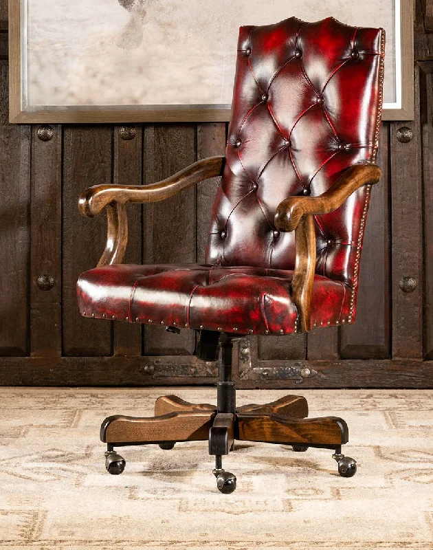 professional task chair with adjustable features -Burnished Red Leather Tufted Office Chair