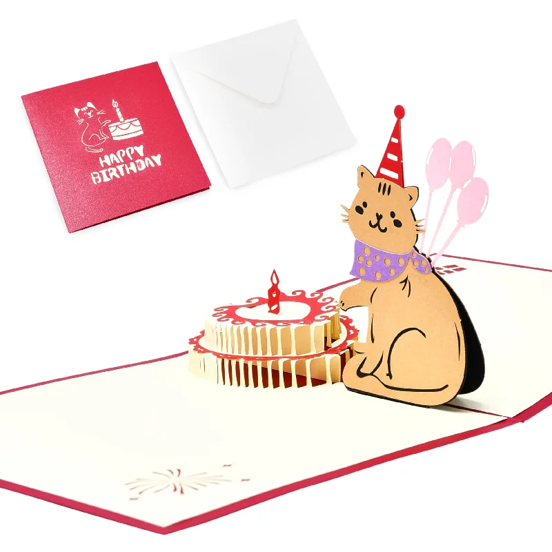 office supplies for managing schedules and tasks-Cat Birthday Card 3d Pop Up - Greeting Card For Cat Lovers - Animated Birthday