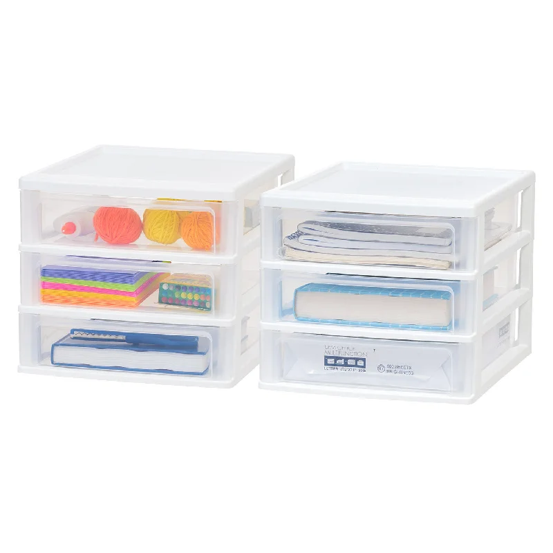 compact drawer storage box for desktop-Compact Desktop Organizer - 3 Drawer 2 Pack