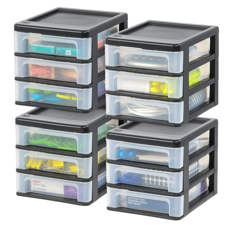 desktop storage box for organizing notes-Compact Desktop Organizer Small - 3 Drawer 4 Pack