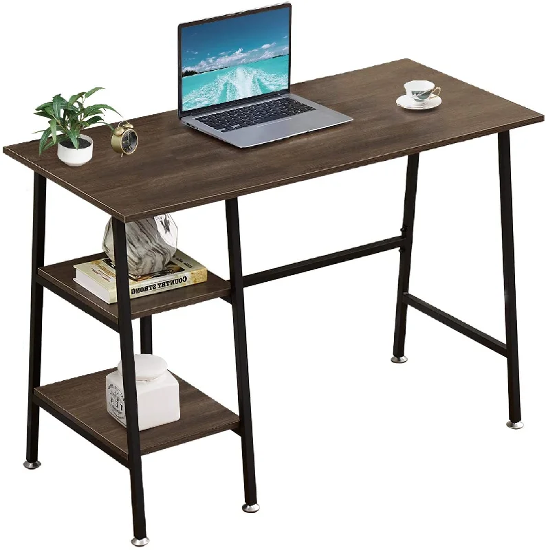 multi-functional office corner desk-VECELO Computer Writing Desk with 2 Tier Storage Shelves, Modern Simple Student Study Table