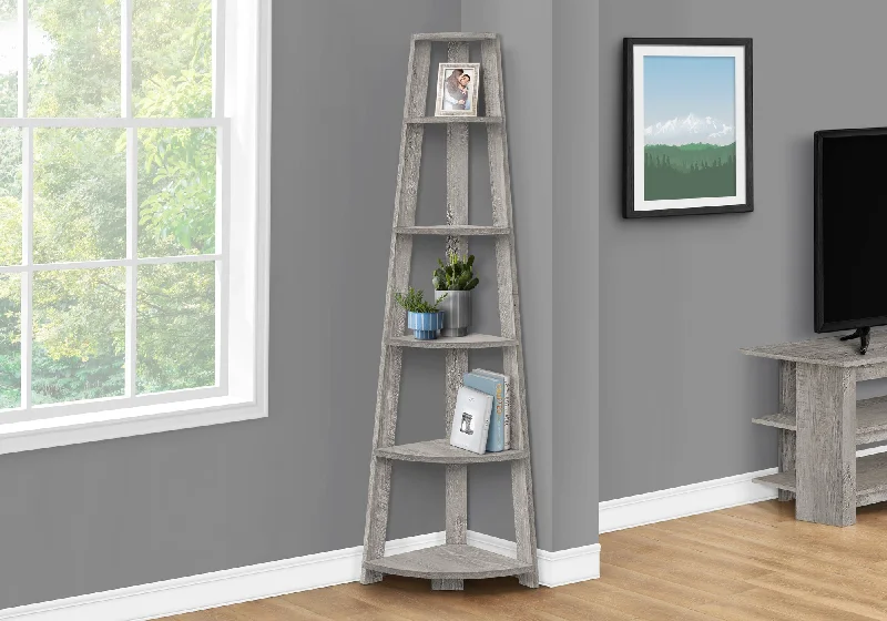 bookshelf with easy-to-clean surfaces for long-lasting use -Bookcase - 72""H / Industrial Grey Corner Accent Etagere