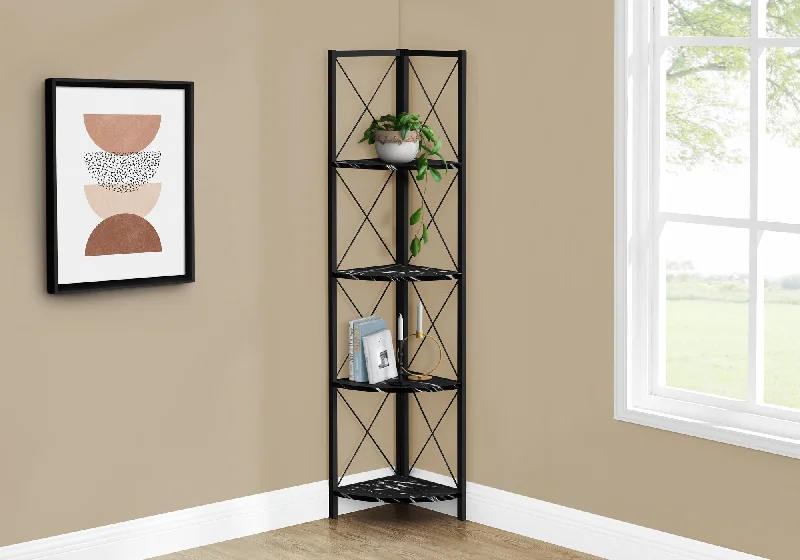 bookshelf with luxurious wood finish for elegant spaces -Bookcase - 60"H / Black Marble / Black Metal Corner