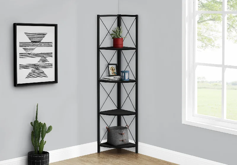 bookshelf with adjustable shelves for extra storage -Bookcase - 60"H / Black / Black Metal Corner Etagere