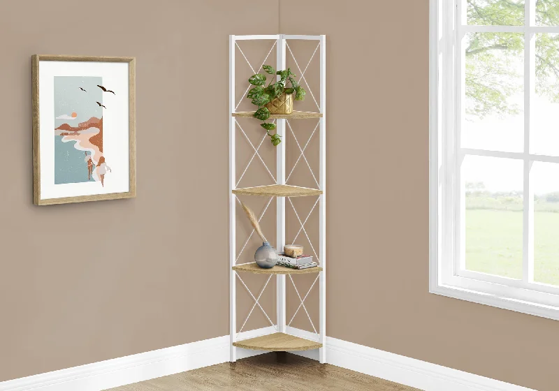 bookshelf with open design for easy organization -Bookcase - 60"H / Natural / White Metal Corner Etagere