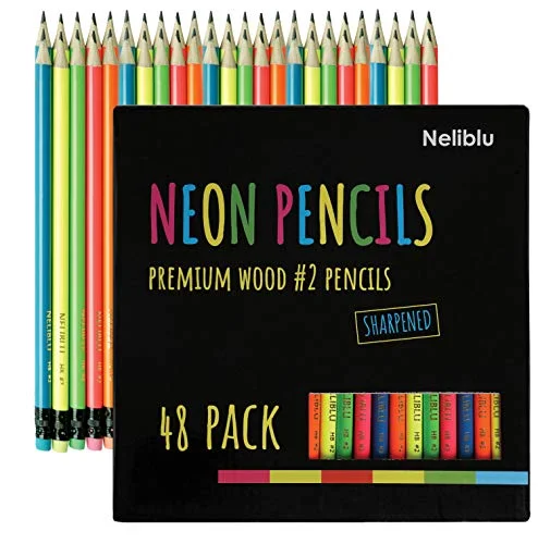 office supplies for managing client portfolios-Cool Bulk Neon Pencils - 2 Pre-Sharpened Non-Toxic Wood Pencils For Kids And Adults With