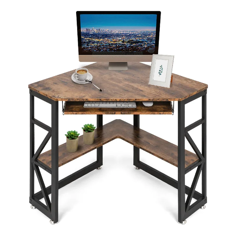 bookshelf with mix of open and closed storage areas -Corner Desk for Small Space Home Office Computer Desk Writing Table with Storage Shelves and Bookshelf, Brown