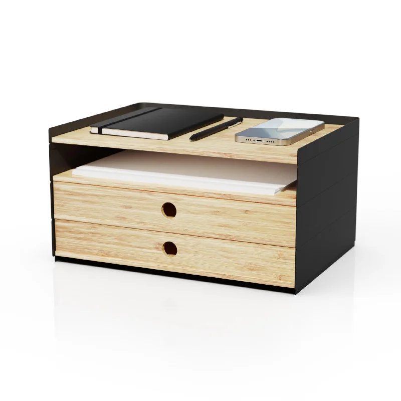 desktop storage box for papers and stationery-Desk Organizer, Black, 3-Tier, High Quality Wood, Ideal Solution