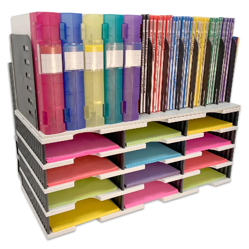 portable desktop storage box for small desk supplies-Desktop Organizer 12 Letter Tray Sorter With 8 Slot Vertical File Topper - Ultimate Office TierDrop™ Organizer Stores All of Your Documents Files Binders & Supplies in Clear View & Within Arm's Reach