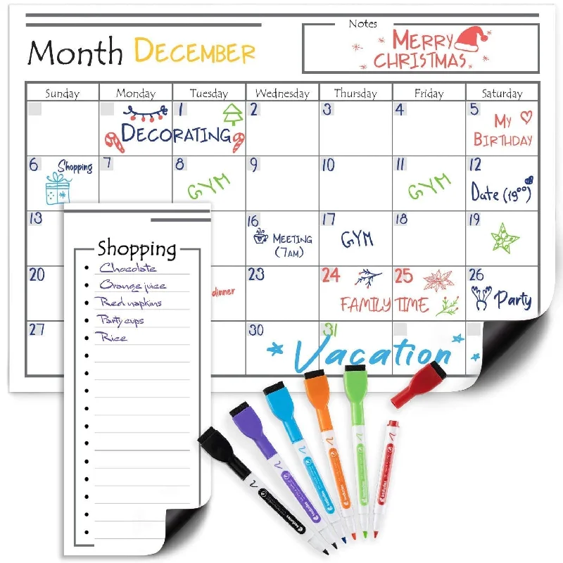 office supplies for office equipment maintenance-Dry Erase Calendar For Fridge Magnetic Set - 2pk Monthly Fridge Calendar White