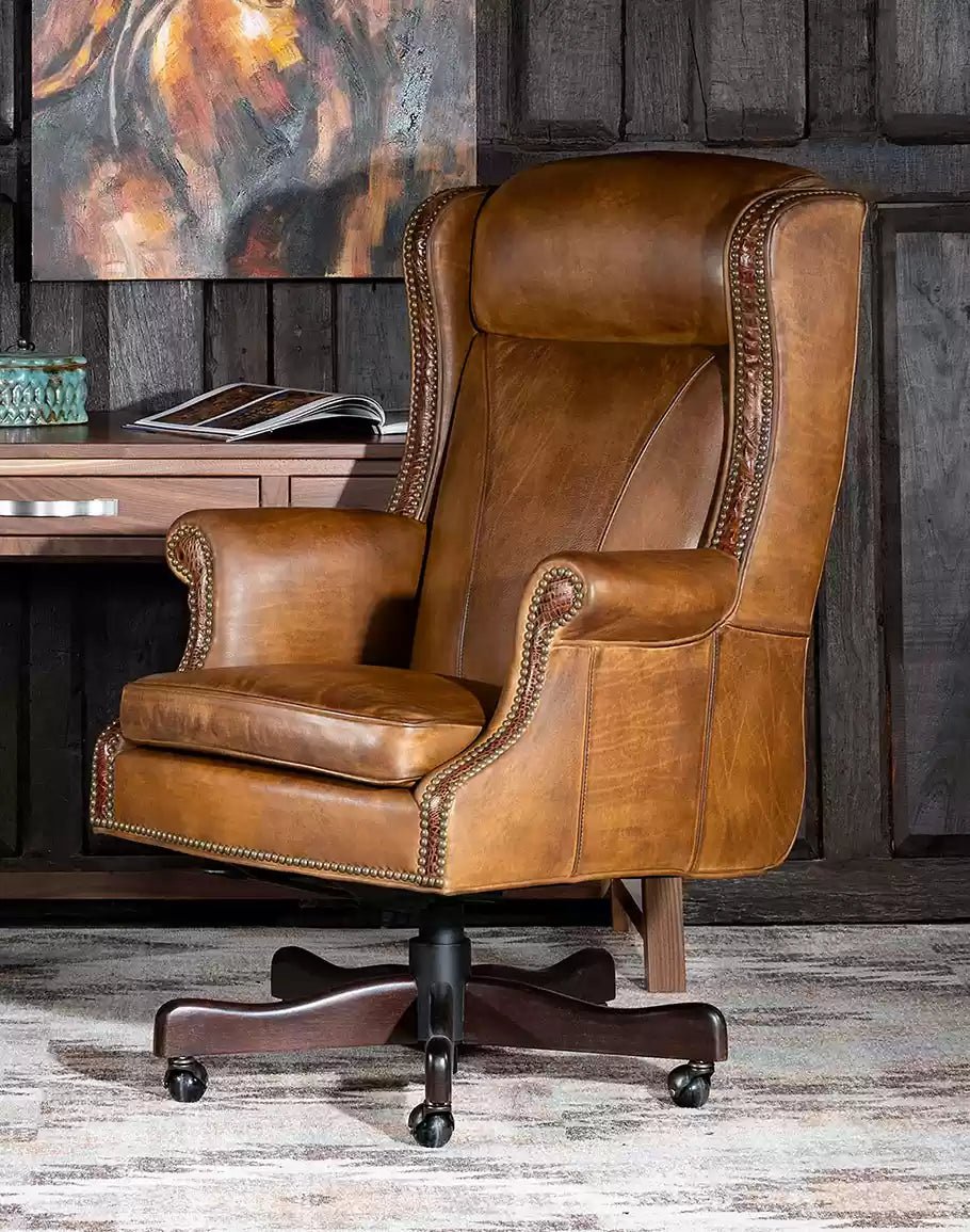 mid-back office chair with contoured seat -Duncan Saddle Leather Office Chair