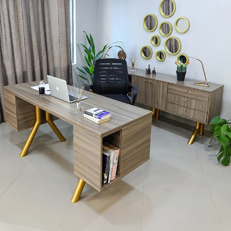 bookshelf with modern metal frame -Eclectic Office Desk with Bookshelf