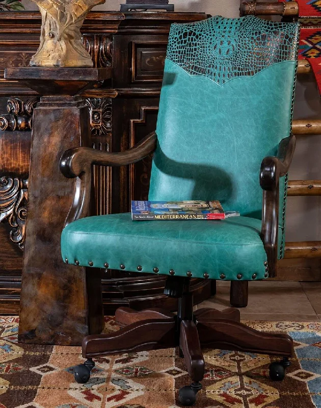 best reclining ergonomic chair with lumbar support -Leather Office Chair in Embossed Turquoise Croc