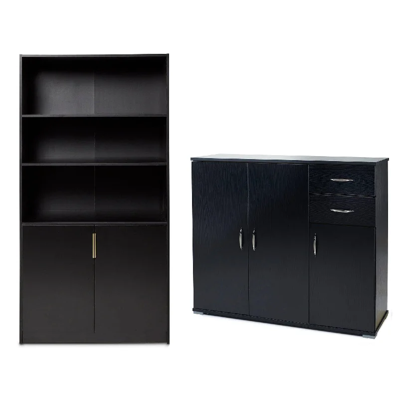 filing cabinet with soft-close technology -Essie Full Height Bookcase & Cabinet Office Set - Pitch Black