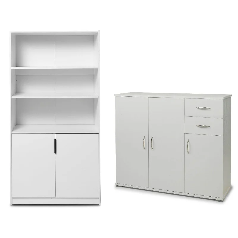 portable filing cabinet with ergonomic handles -Essie Full Height Bookcase & Cabinet Office Set - Pure White