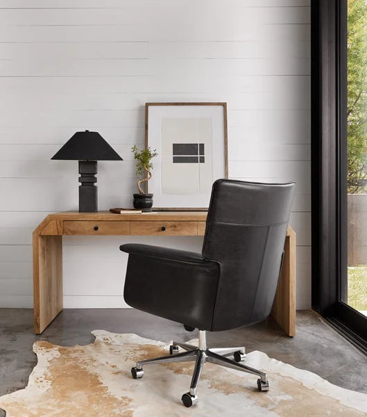 mesh task chair with strong lumbar support -Executive Black Leather Desk Chair