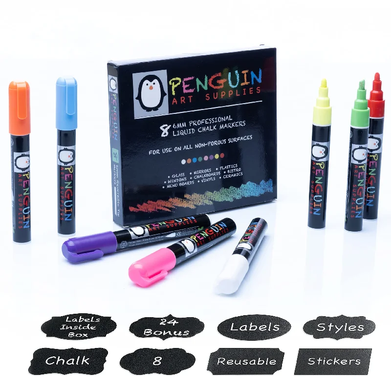 office supplies for managing customer service-Liquid Chalk Markers - Set Of 8 6 Mm Fine Tip Chalk Pen + Free 24X Chalkboard Stickers