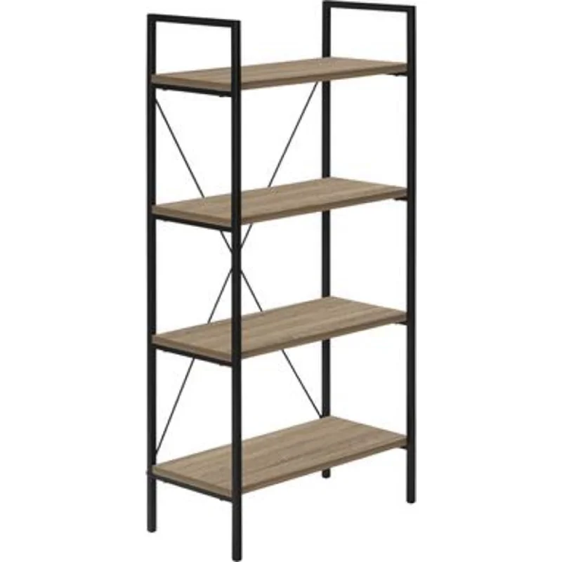 bookshelf with sleek modern design for apartments -Four-Tier Bookcase - Dark Taupe