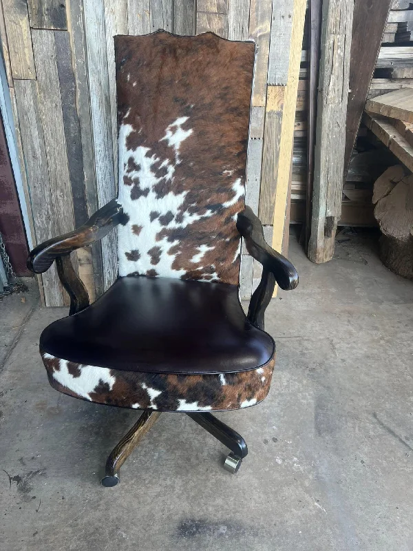 supportive executive chair for long working hours -Full Back Tri Color Cowhide Office Chair