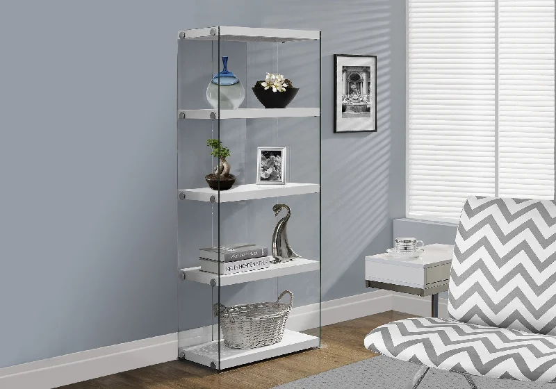 bookshelf for contemporary design enthusiasts -Bookcase - 60"H / Glossy White With Tempered Glass