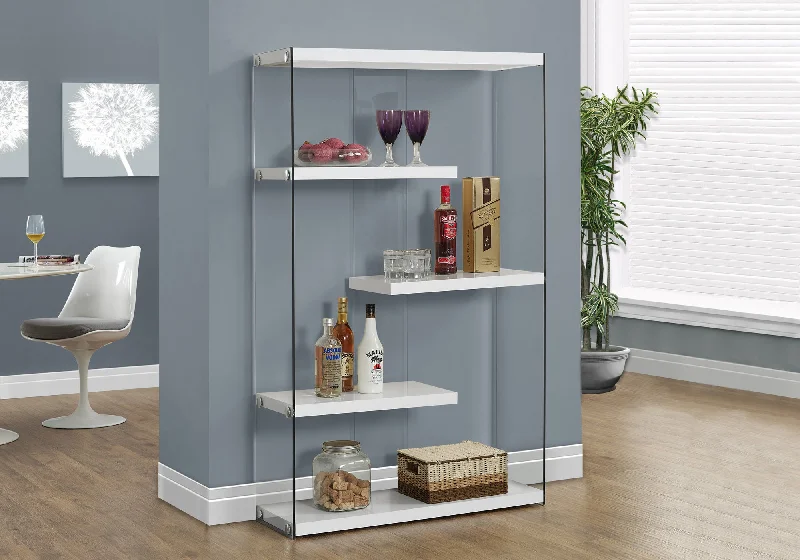 bookshelf for modern living room design features -Bookcase - 60"H / Glossy White With Tempered Glass